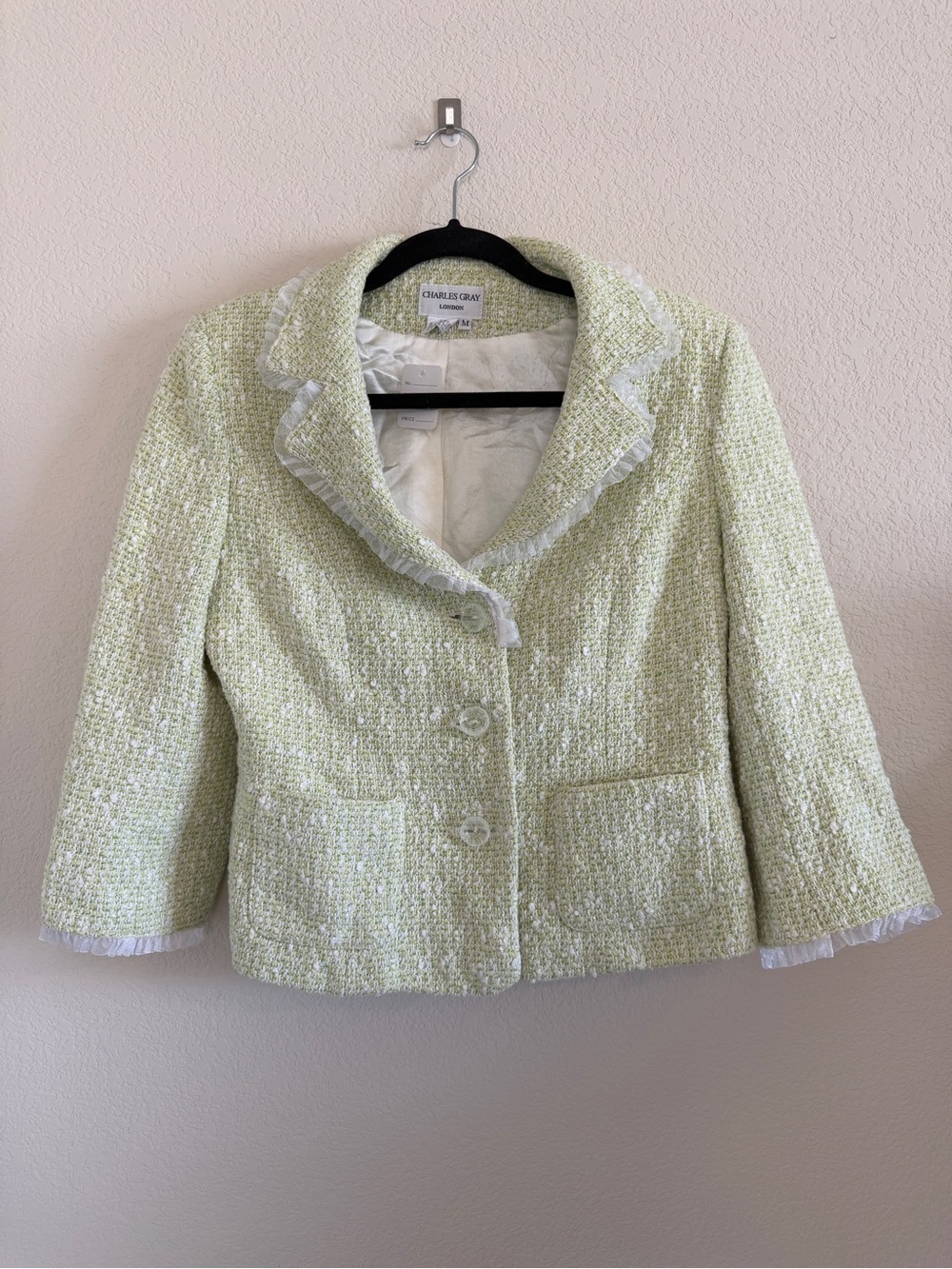 Vintage Charles Gray London Pastel Lime Green Tweed Boucle Women's Blazer